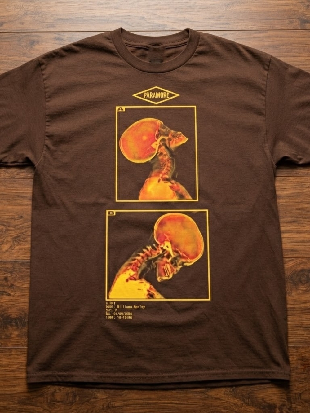 Paramore Brown Graphic Band Tee - Yellow/Orange Skull X-Ray